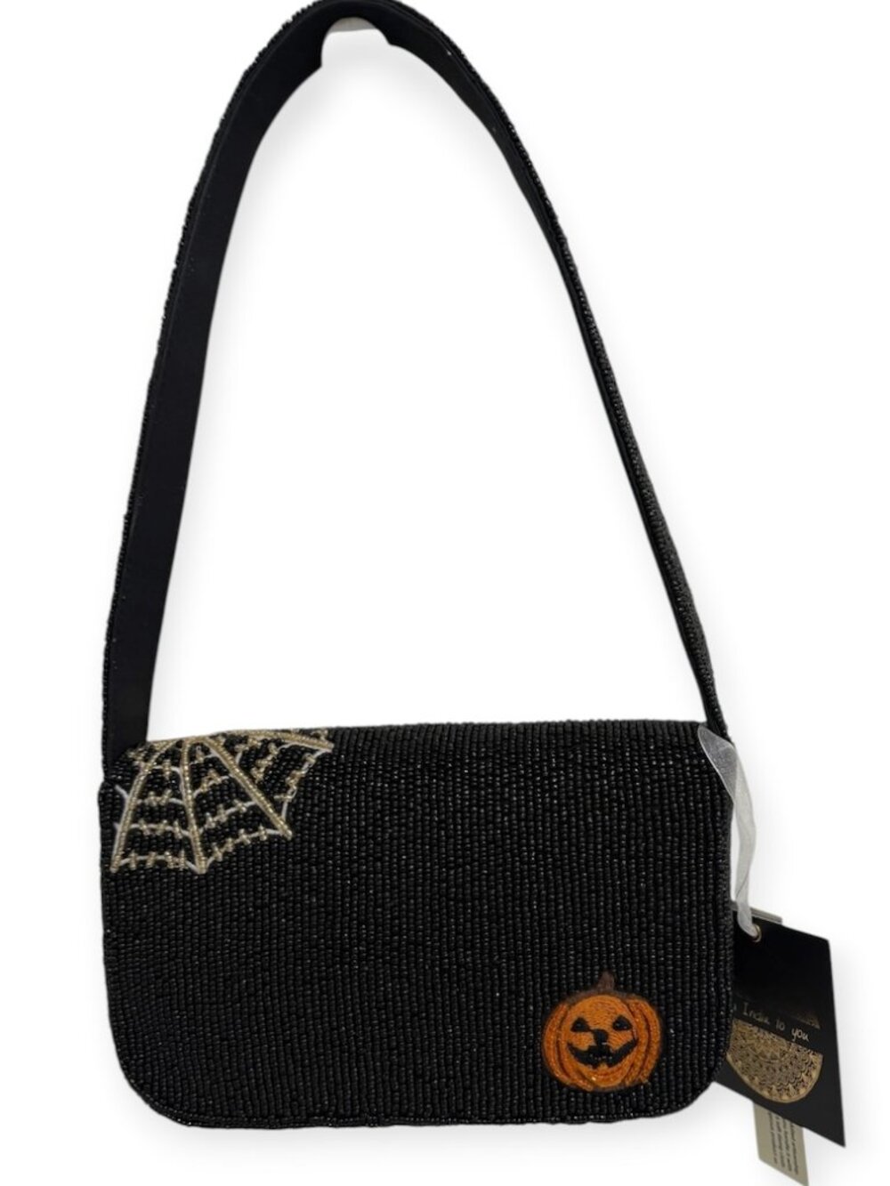 Halloween Beaded Bag Dogs Pumpkin Ghost Spiderweb Handmade India NWT - Picture 4 of 4